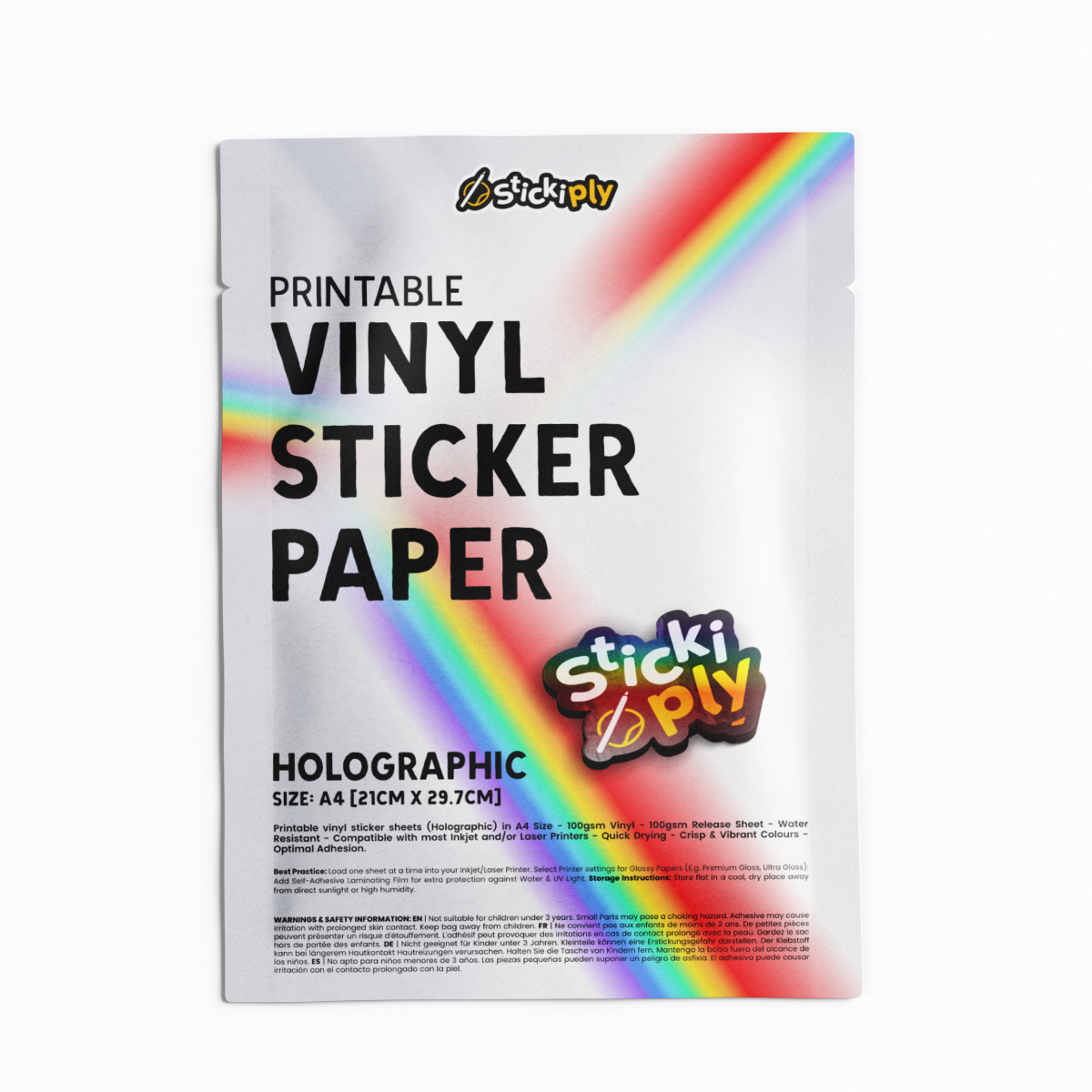 Printable Vinyl Sticker Paper (Holographic) - Premium Laminate - Just £0.50!