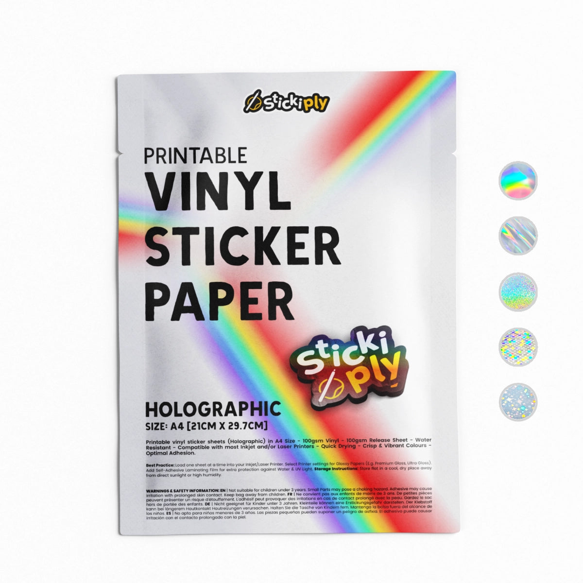 Papier autocollant vinyle imprimable | Holographique (A4)