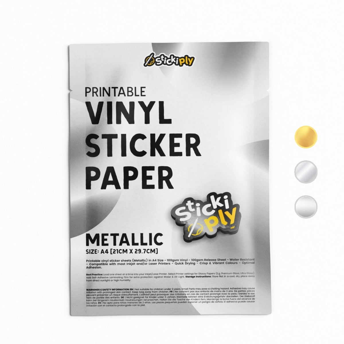Papier autocollant vinyle imprimable | Métallisé (A4)