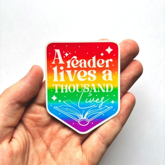 A Reader Lives a Thousand Lives Sticker - Stickiply