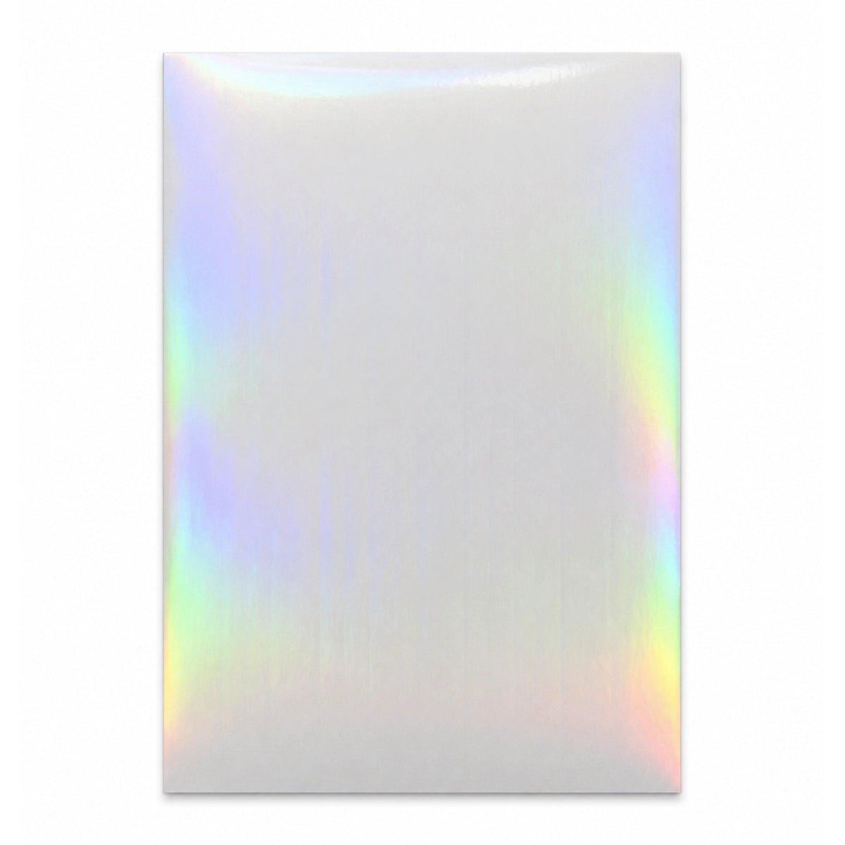 Clear holographic laminate showing an oil slick pattern on clear film