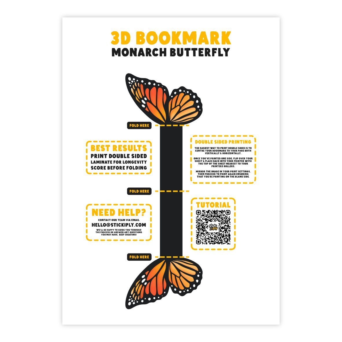 Monarch Butterfly - 3D Bookmark - Stickiply