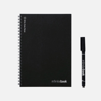 Infinitebook Dotted A5 Black reusable notebook, front cover with wire binding