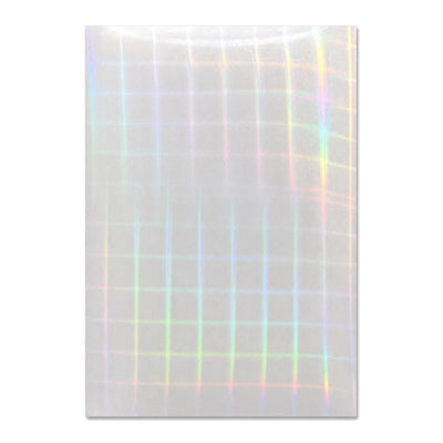 Grid Point holographic laminate showing lines and confetti dots on clear film