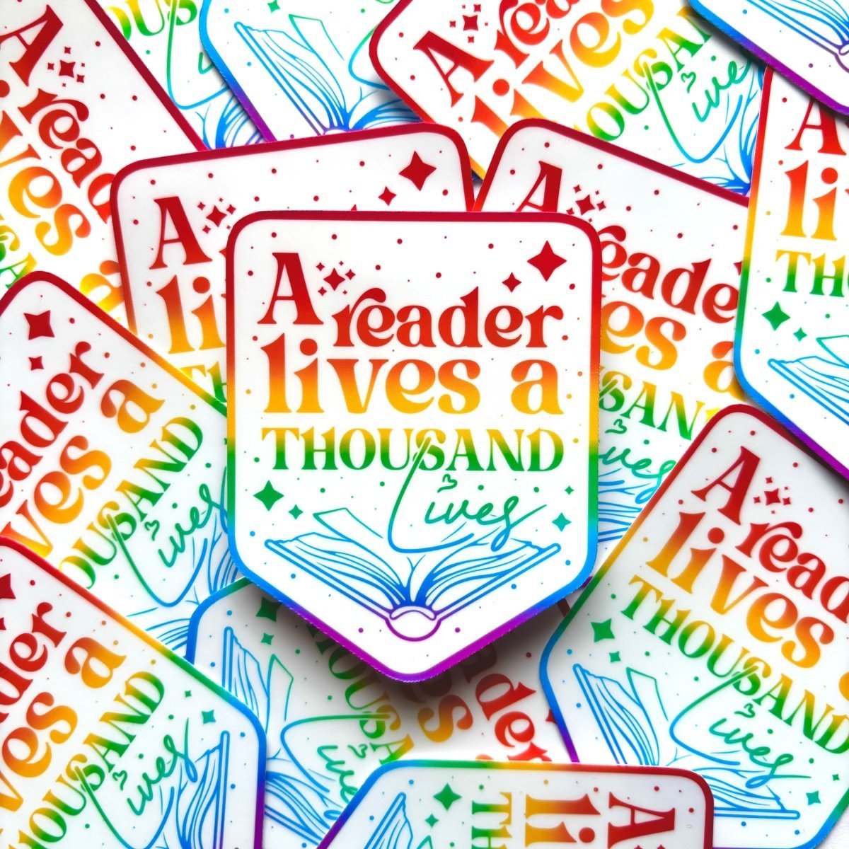 A Reader Lives a Thousand Lives Sticker - Stickiply