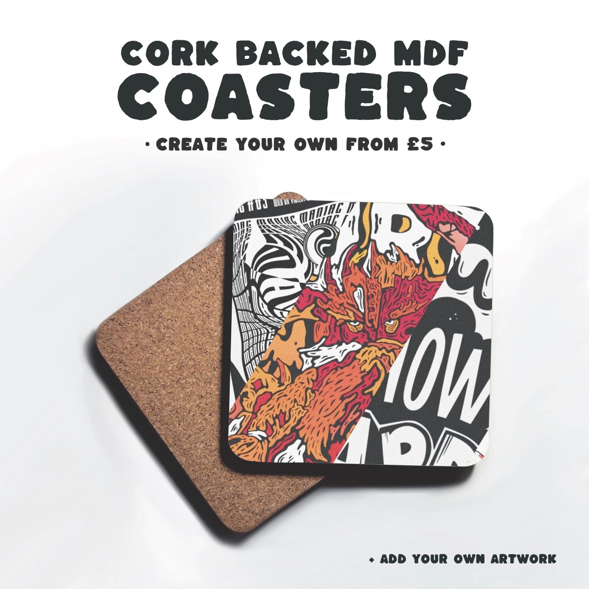 Custom Coasters (Cork Backed MDF) - Premium Services - Just £3.50!