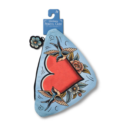 Eclectionery Heart pencil case on its hang tag