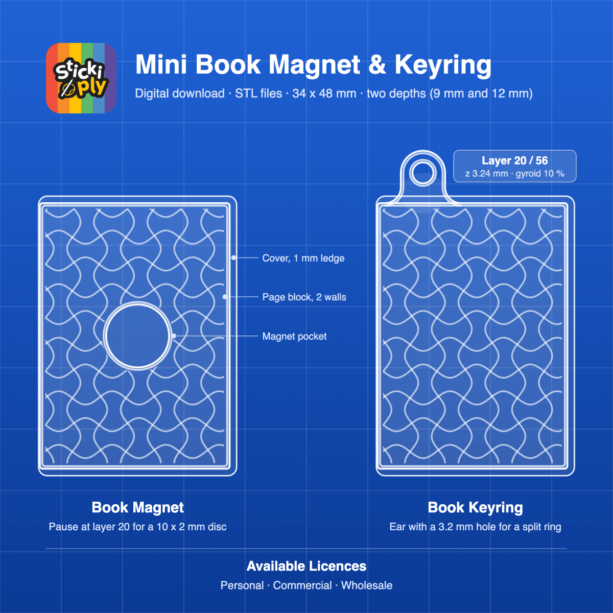 Mini Book Magnet & Keyring | STL Files - Stickiply