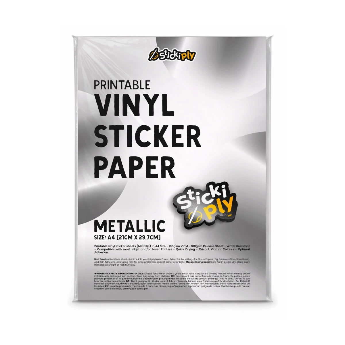 Printable Vinyl Sticker Paper | Metallic (A4) - Stickiply